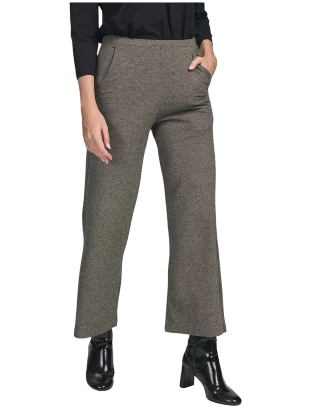 NWT Alembika Essential Cropped Pants Fog Knit Pull On Wide Leg Size US 10-12